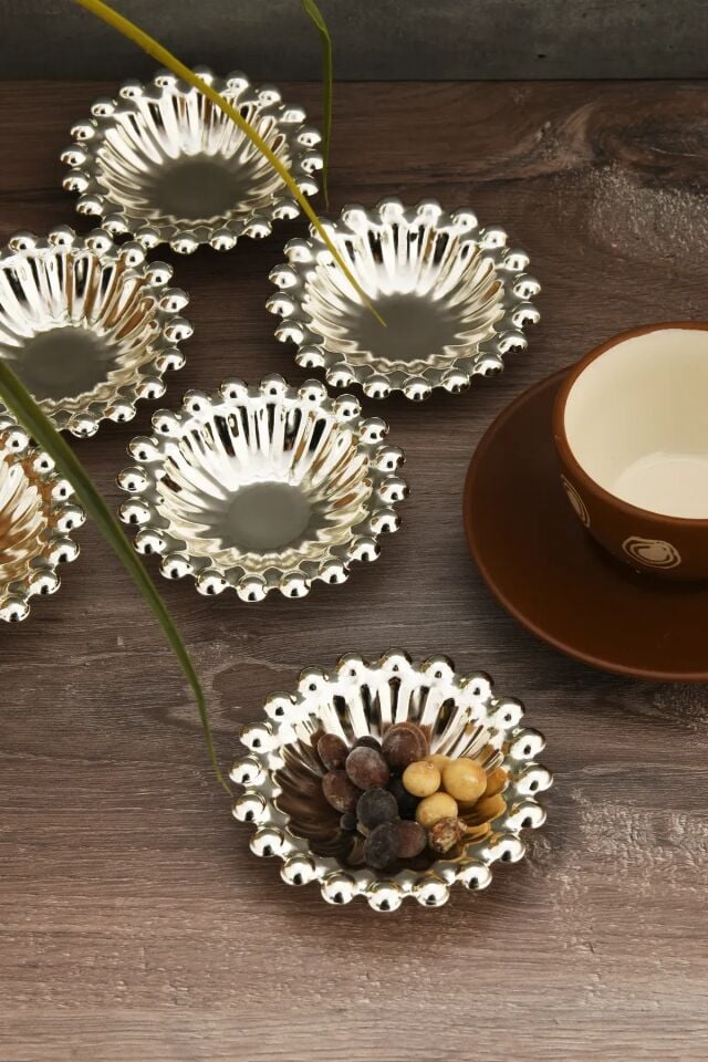 Mucit Home Welin 6 Lı Takım Kahve Yanı Boncuklu Mini Lokumluk
