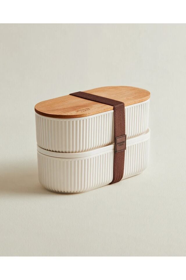 Mucit Home Magou 1000ml Ahşap Kapaklı Lunch Box 2'li