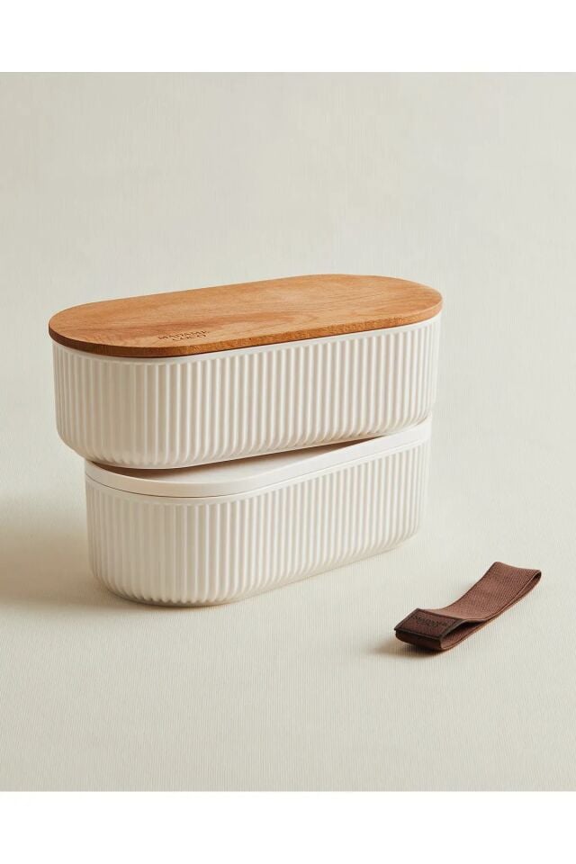 Mucit Home Magou 1000ml Ahşap Kapaklı Lunch Box 2'li
