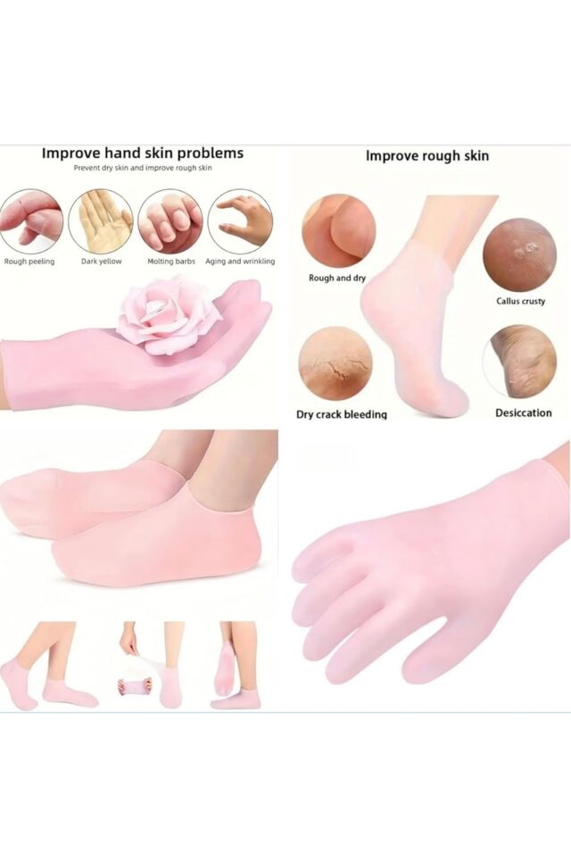 Mucit Home 2’li Bakım Seti Silikon Ayak Bakım Çorabı & El Peeling Eldiveni – Ultra Esnek