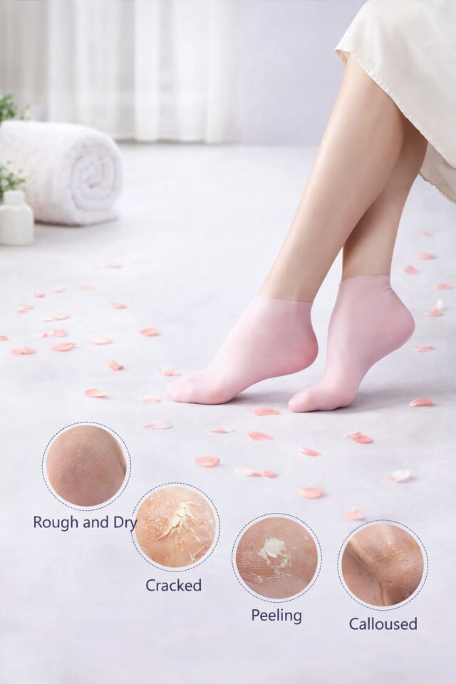 Mucit Home 2’li Bakım Seti Silikon Ayak Bakım Çorabı & El Peeling Eldiveni – Ultra Esnek