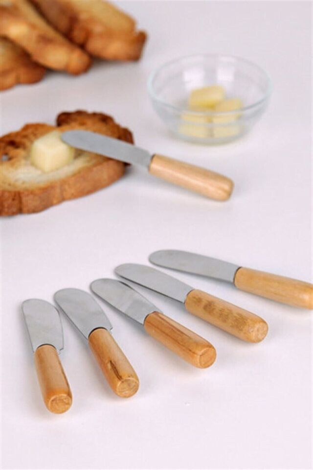 6 Parça Bambu Saplı Tereyağı Sarelle Kaymak Bıçağı