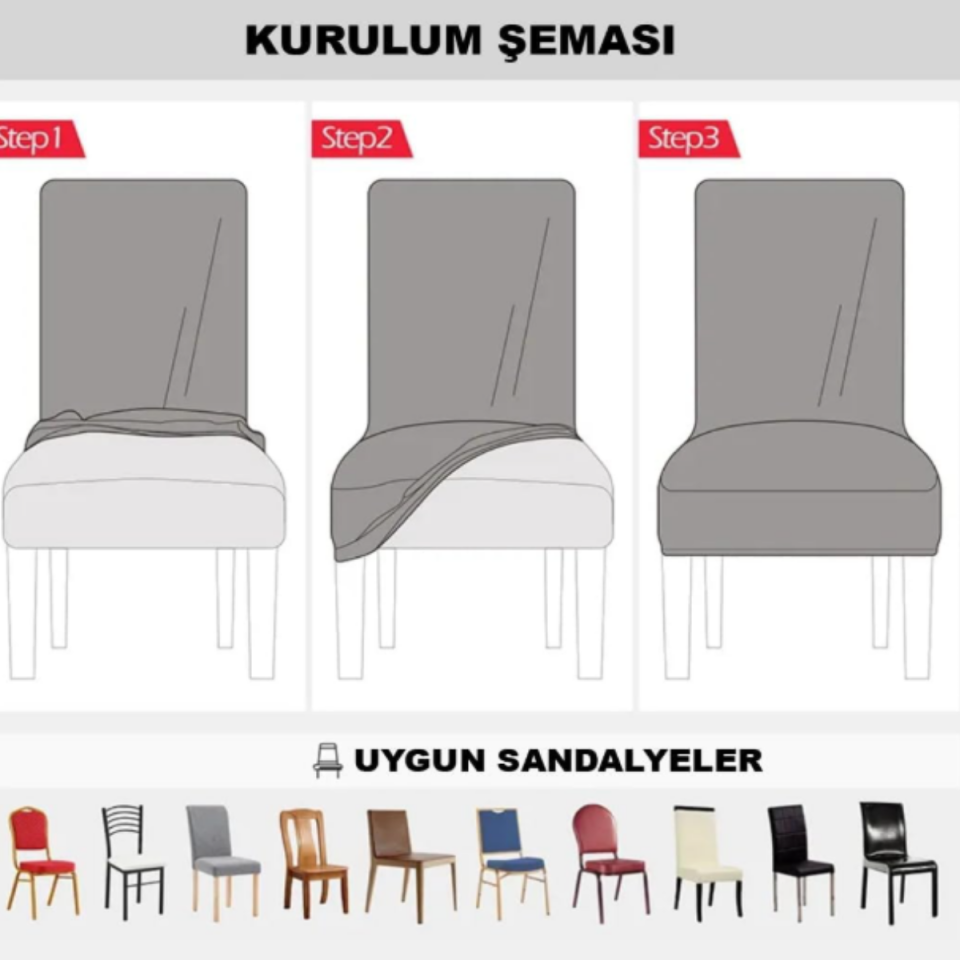 Mucit Home  Bambu Kareli Kumaş Esnek Lastikli Sandalye Kılıfı Örtüsü Likralı  6 ADET