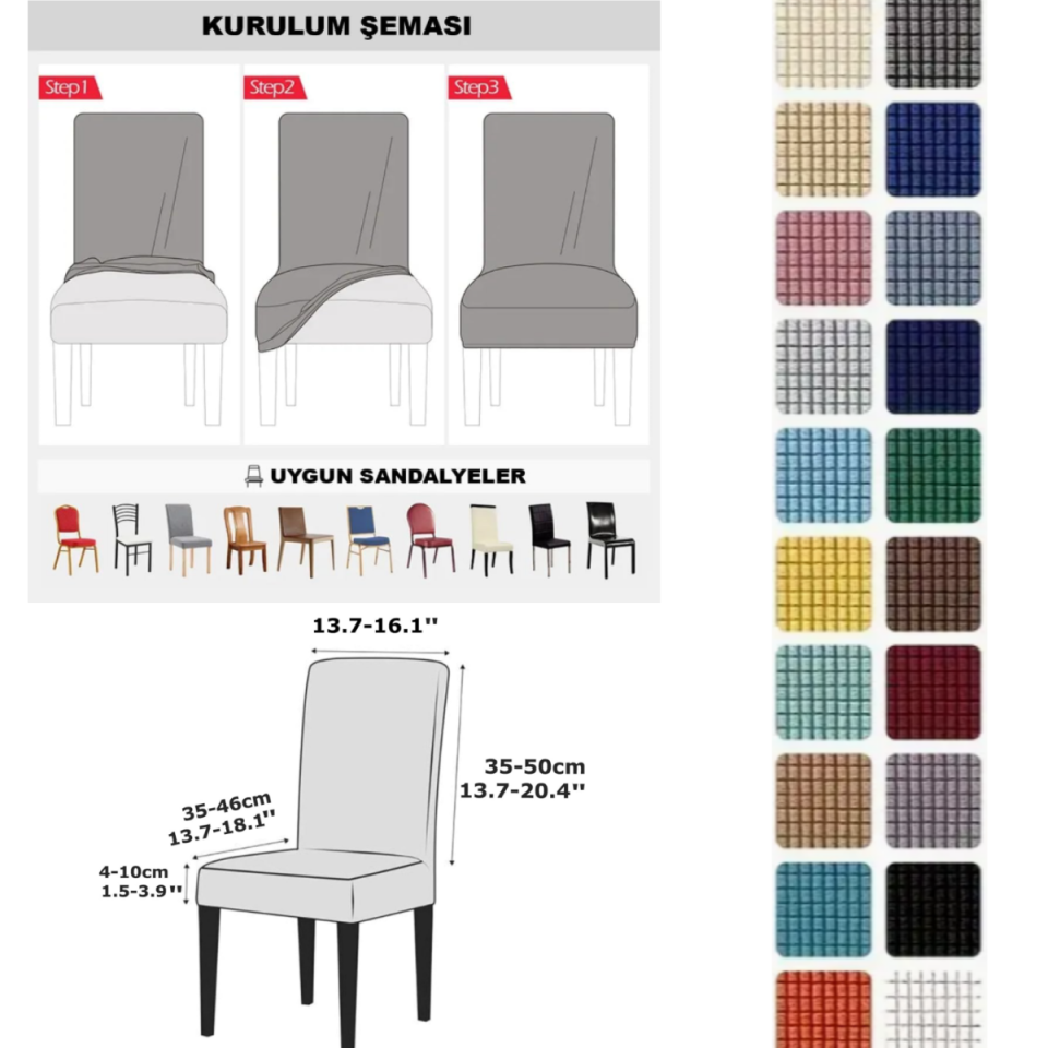 Mucit Home  Bambu Kareli Kumaş Esnek Lastikli Sandalye Kılıfı Örtüsü Likralı  6 ADET