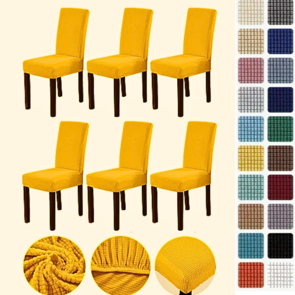 Mucit Home  Bambu Kareli Kumaş Esnek Lastikli Sandalye Kılıfı Örtüsü Likralı  6 ADET