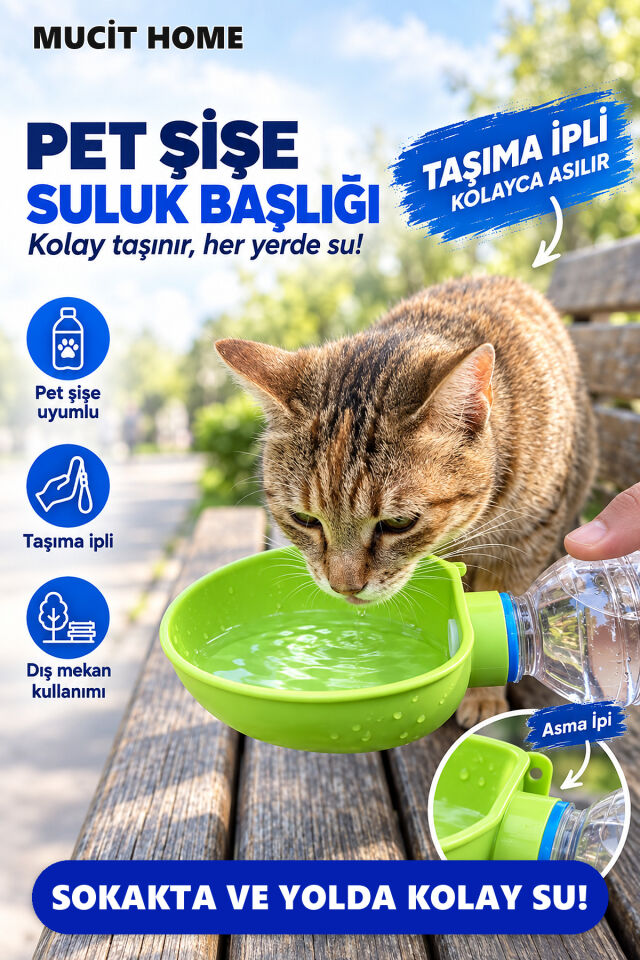 Mucit Home Hayvan Dostu Pet Şişeye Uyumlu Suluk Başlığı İpli Çantaya Takılabilir