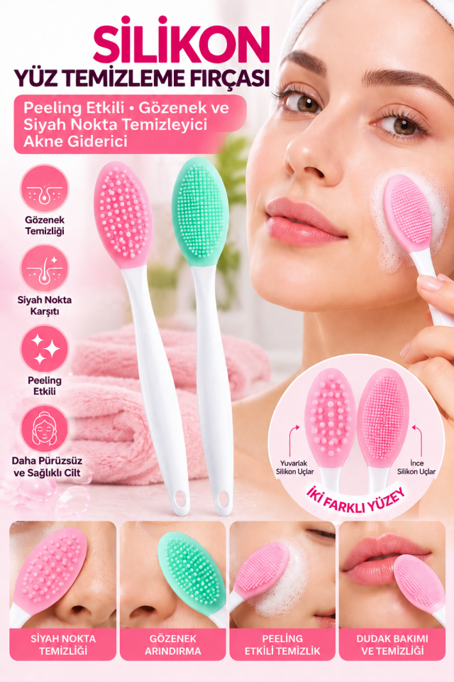 Mucit Home Çift Taraflı Dudak Fırçası Peeling Etkili Gözenek Siyah Nokta Temizleyici Akne Giderici