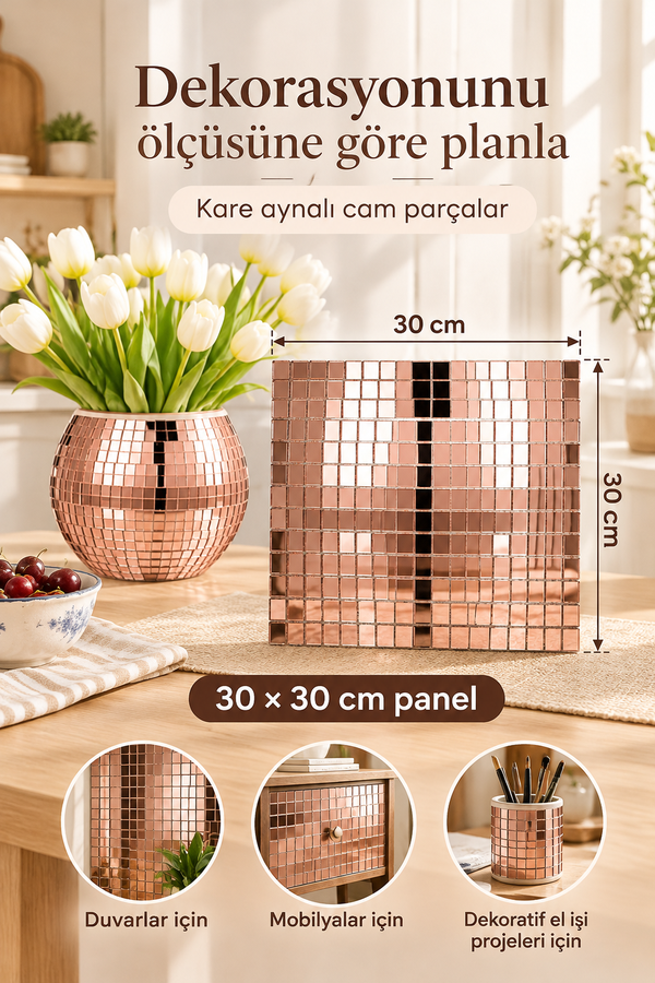 Mucit Home Kare BRONZ Cam Mozaik Sehpa Paneli Fayans Çıkartmaları El İşi Kare Cam Kendinden Yapışan