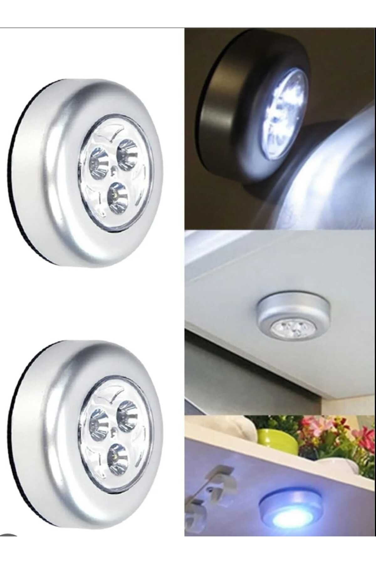 Mucit Home 2 adet Kablosuz Spot Pilli Dokunmatik Led Lamba 3 Ledli Dolap Lambası