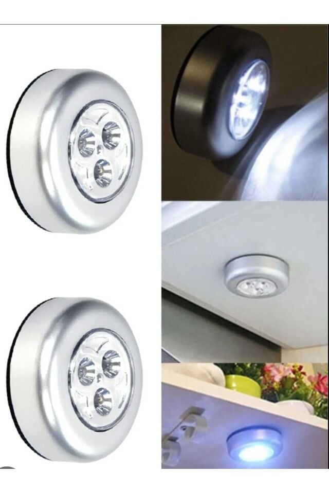 Mucit Home 2 adet Kablosuz Spot Pilli Dokunmatik Led Lamba 3 Ledli Dolap Lambası