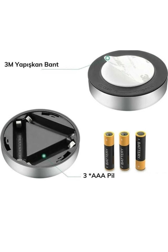 Mucit Home 2 adet Kablosuz Spot Pilli Dokunmatik Led Lamba 3 Ledli Dolap Lambası
