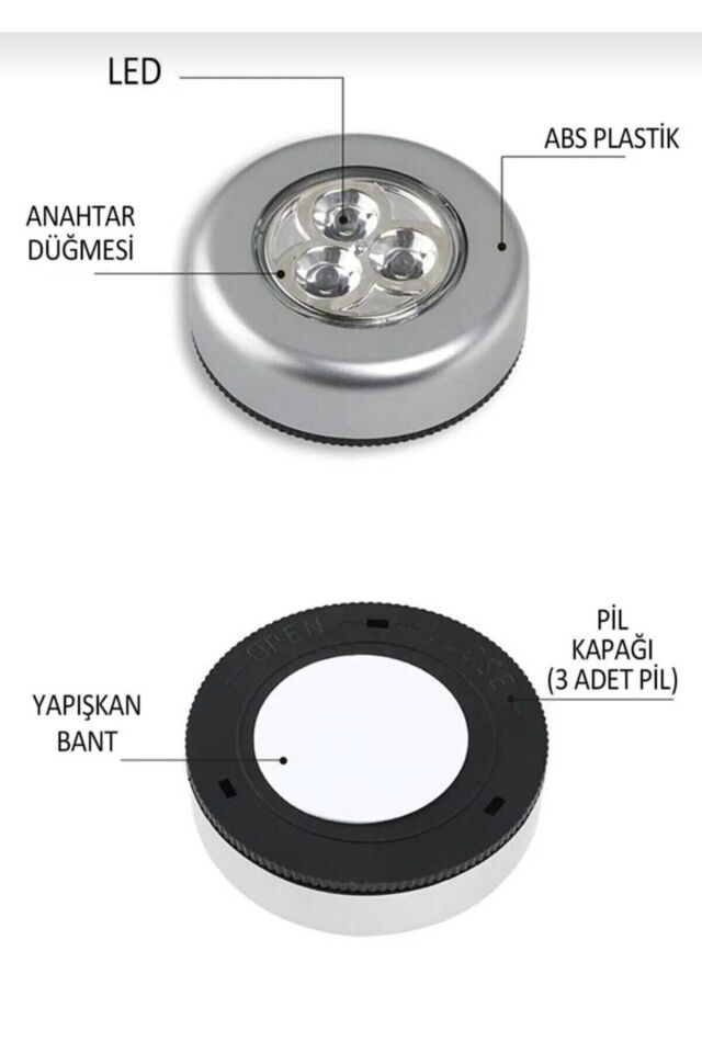Mucit Home 2 adet Kablosuz Spot Pilli Dokunmatik Led Lamba 3 Ledli Dolap Lambası