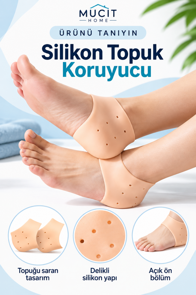Mucit Home Topuk Gömleği Diken Çorabı Koruyucu Gömlek Tabanlık Silikon Esnek Çorap Gömleği Koruyucu