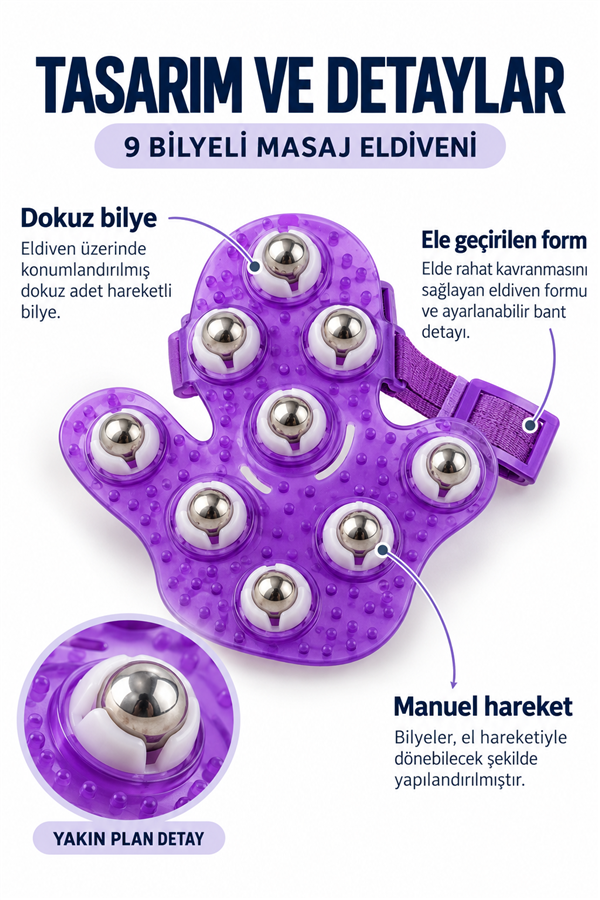 Mucit Home 9 Bilyeli Vücut Masaj Eldiveni – Boyun, Bacak, Kalça ve Vücut Bakımı İçin Manuel Masaj Aparatı