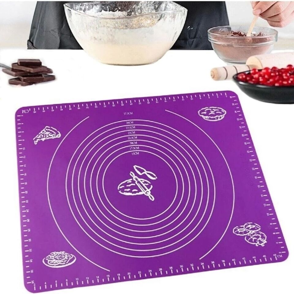 Mucit Home Silikon Hamur Açma  Yoğurma Matı  Pasta Fırın Altlığı, Mor