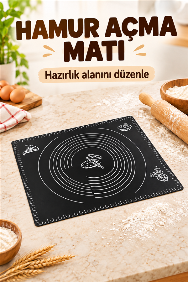 Mucit Home Silikon Çok Amaçlı Geniş Siyah Hamur Matı Hamur Açma Matı
