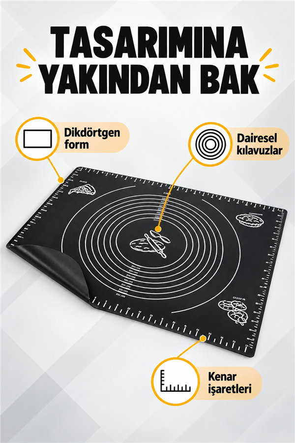 Mucit Home Silikon Çok Amaçlı Geniş Siyah Hamur Matı Hamur Açma Matı