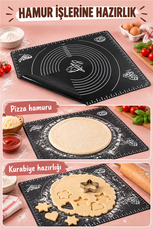 Mucit Home Silikon Çok Amaçlı Geniş Siyah Hamur Matı Hamur Açma Matı