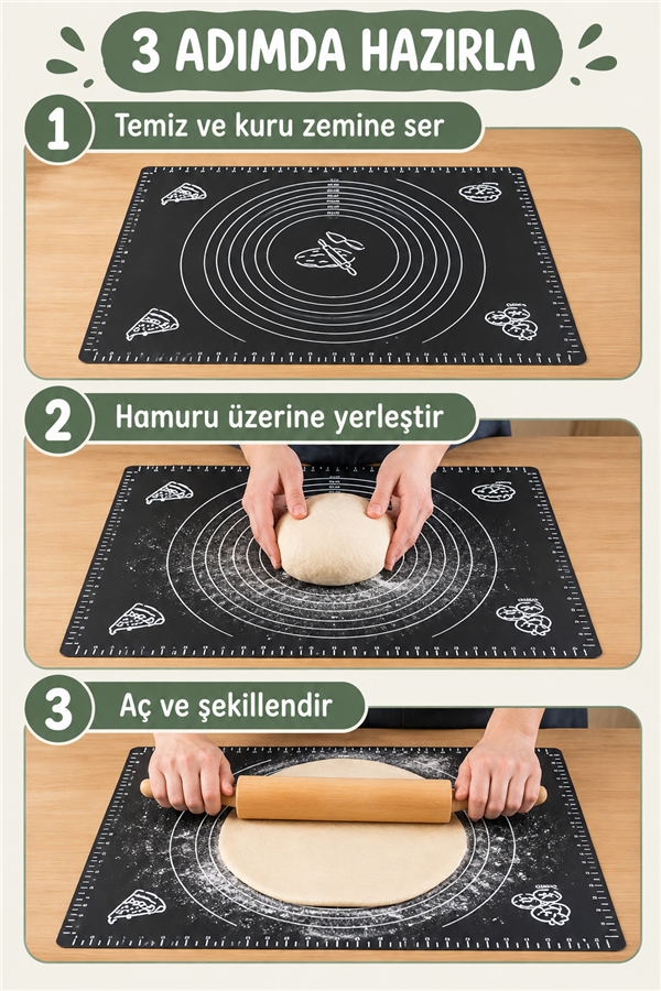 Mucit Home Silikon Çok Amaçlı Geniş Siyah Hamur Matı Hamur Açma Matı