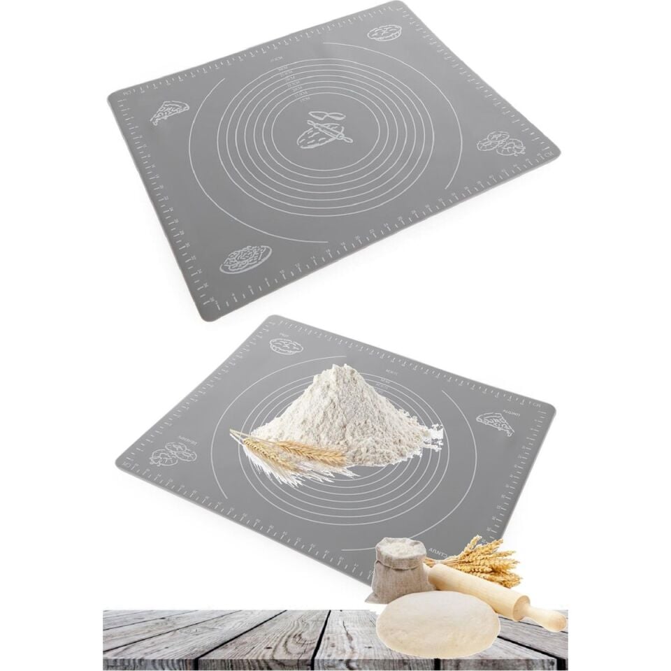 Mucit home Hamur Açma Matı Silikon Yoğurma Matı Gri Hamur Matı Pasta Fırın Altlığı Çok Amaçlı Silikon Mat