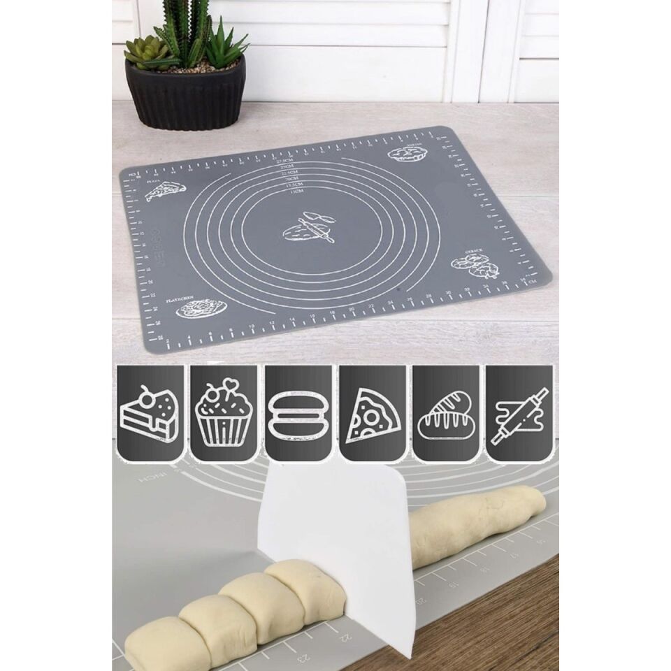 Mucit home Hamur Açma Matı Silikon Yoğurma Matı Gri Hamur Matı Pasta Fırın Altlığı Çok Amaçlı Silikon Mat