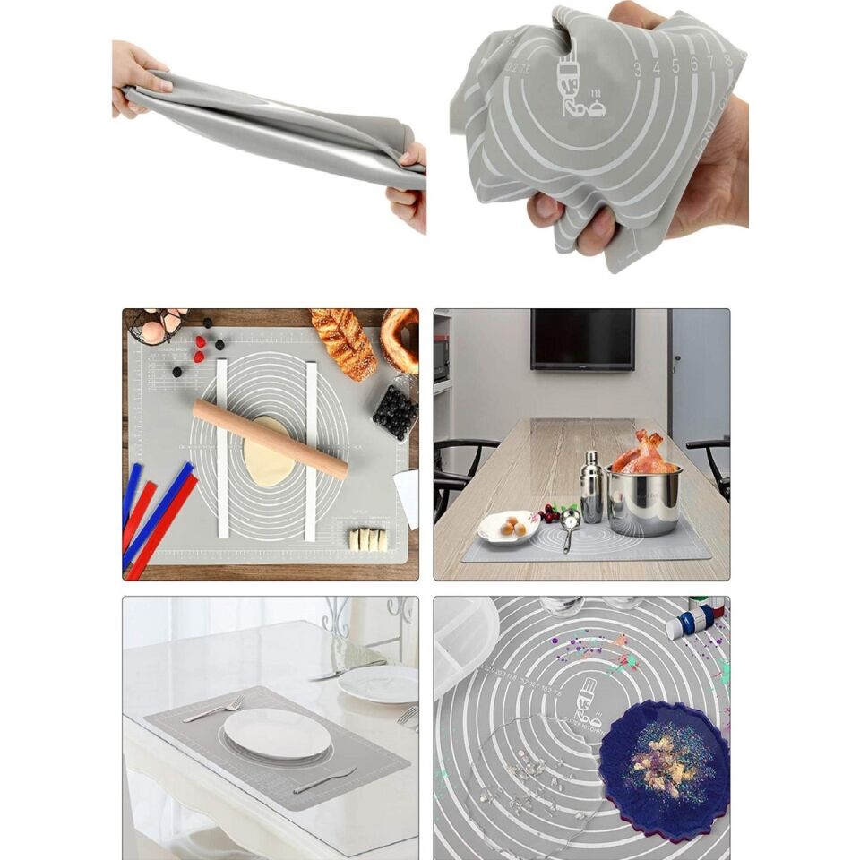 Mucit home Hamur Açma Matı Silikon Yoğurma Matı Gri Hamur Matı Pasta Fırın Altlığı Çok Amaçlı Silikon Mat