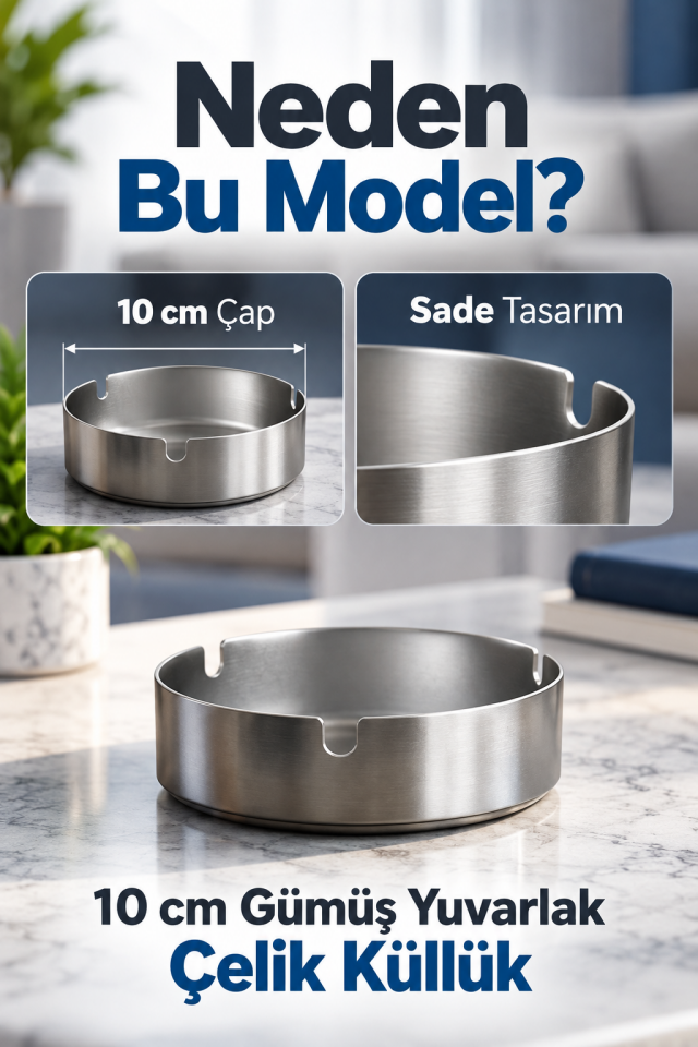 Mucit Home Gümüş Renk Yuvarlak Çelik Küllük 10 cm