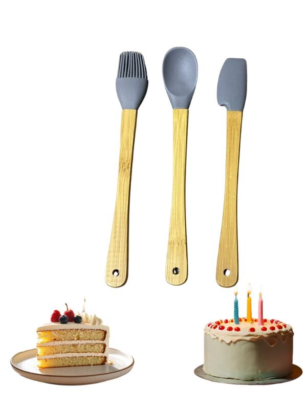 Mucit Home 3'Lü Gri Bambu Silikon Spatula Seti