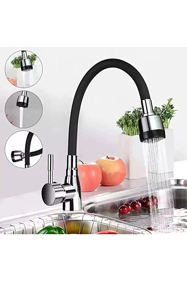 Mucit Home Siyah Renkli Oynar Başlıklı Tasarruflu Silikon Musluk Başlığı Kubar