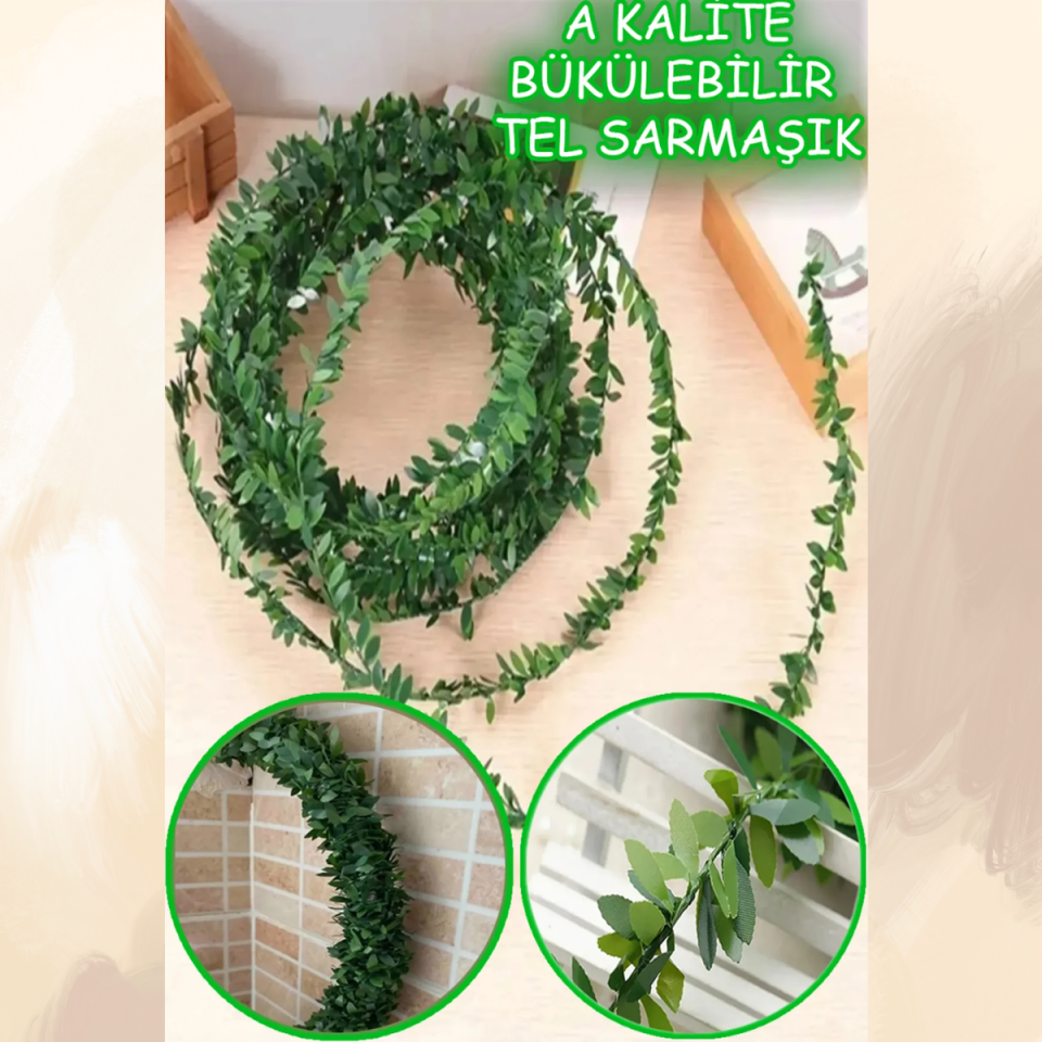Mucit Home  7.5 Metre Tel Yaprak Doğalgaz Borusu Süsü Şerit Yapay Taç Sarmaşık Çiçek Süs