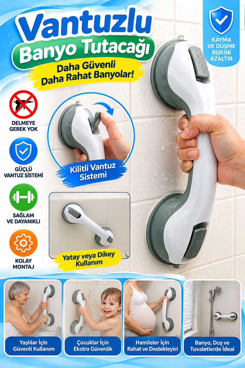 Mucit Home Vantuzlu Banyo Wc Tutacağı Hamile Çocuk ve Yaşlılara Uygun Vantuzlu Destek