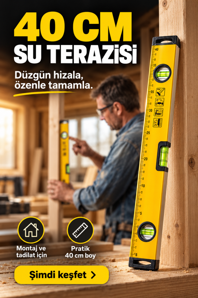 Mucit Home 40 Cm Su Terazisi Yüksek Kalite Mıknatıslı Su Terazisi 40 cm Yatay Dikey Ölçüm  Aliminyum