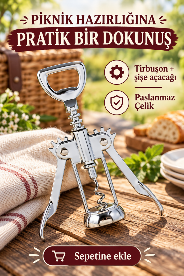 Mucit Home Paslanmaz Çelik Tirbuşon Pratik Sağlam Tirbuşon