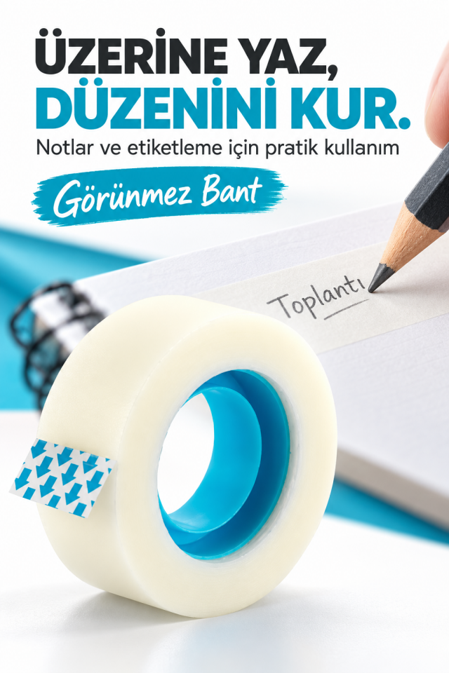 Mucit Home Görünmez Mat Bant – Üzerine Yazılabilir, Ev Ofis ve Okul İçin