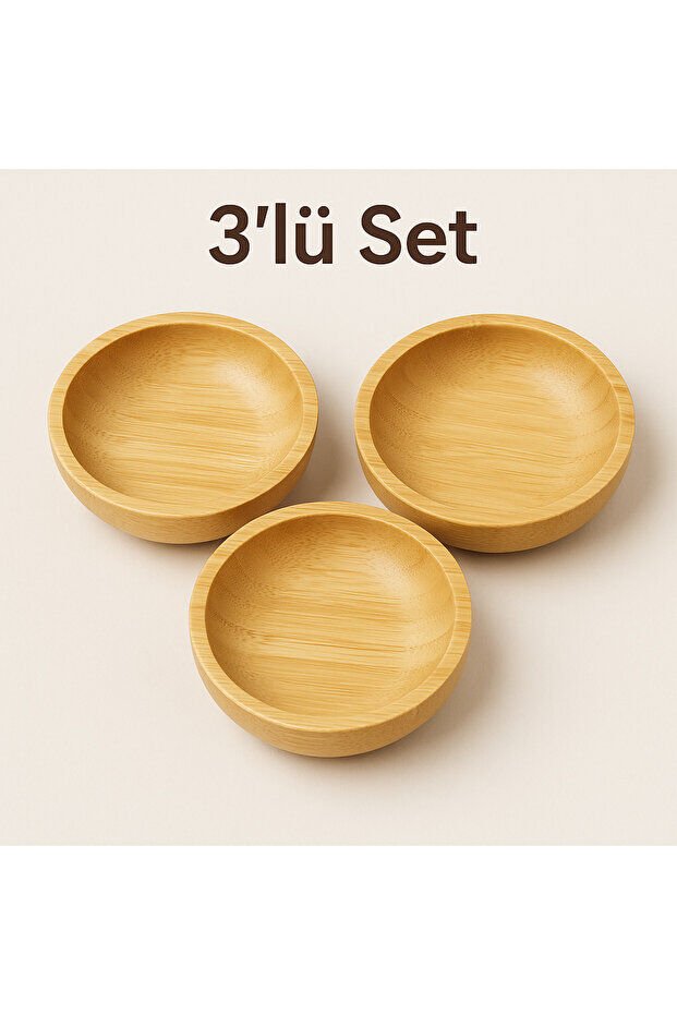 Mucit Home Yuvarlak Ahşap-Bambu Çerezlik 3 Adet