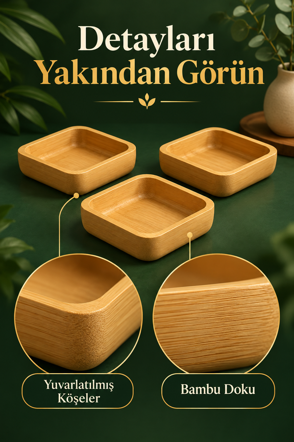 Mucit Home Bambu 3'lü Kare Çerezlik Reçellik Lokumluk
