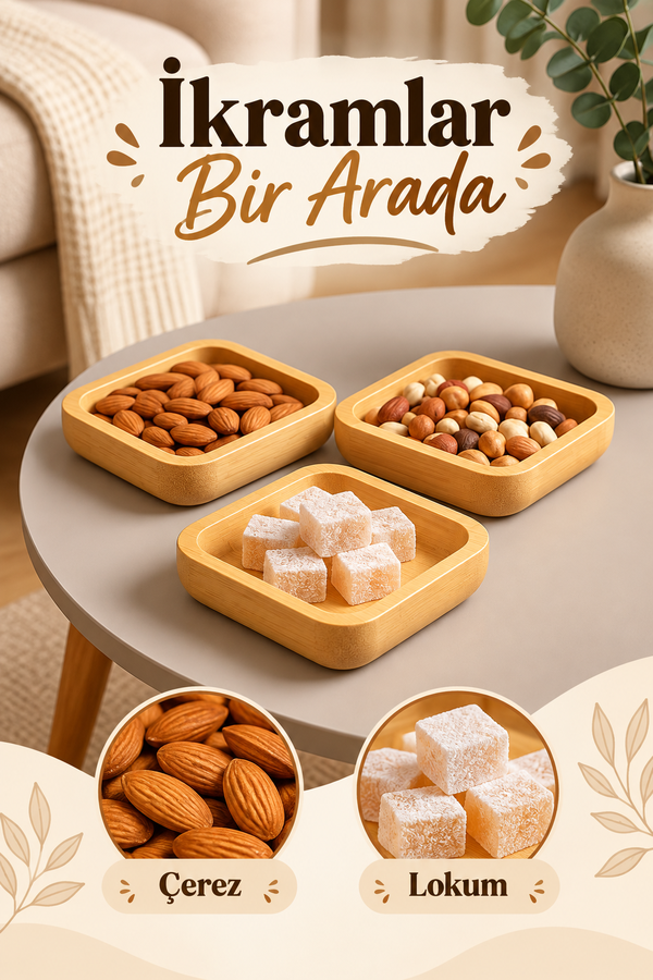 Mucit Home Bambu 3'lü Kare Çerezlik Reçellik Lokumluk
