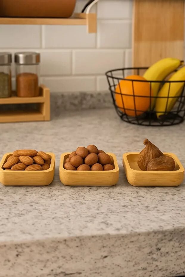 Mucit Home Bambu 3'lü Kare Çerezlik Reçellik Lokumluk