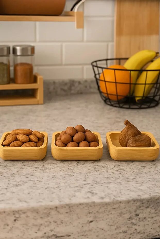 Mucit Home Bambu 3'lü Kare Çerezlik Reçellik Lokumluk