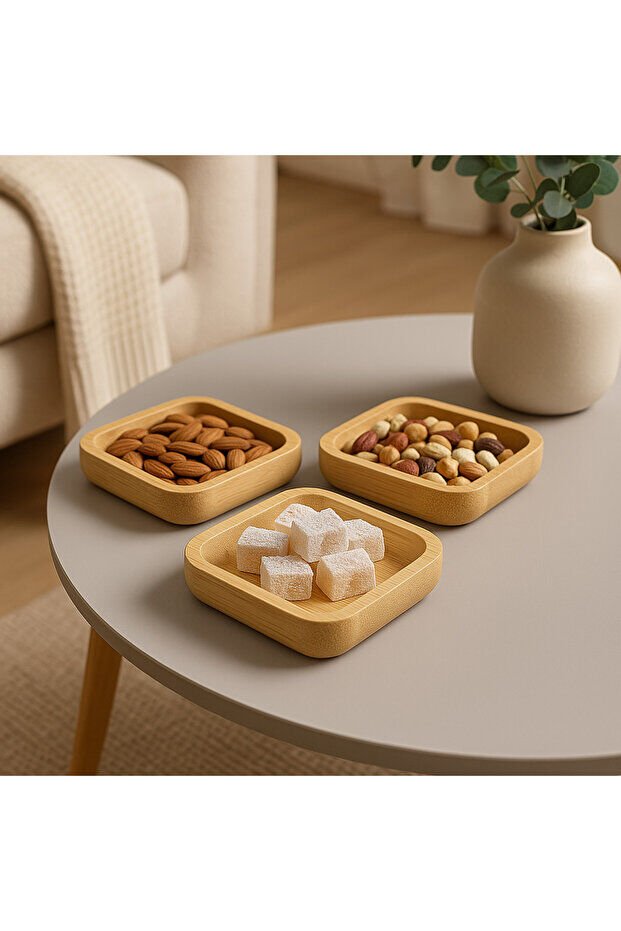 Mucit Home Bambu 3'lü Kare Çerezlik Reçellik Lokumluk