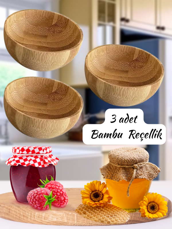 Mucit Home Bambu 3'lü Bambu Mini Lokumluk, Çerezlik, Sosluk & Reçellik
