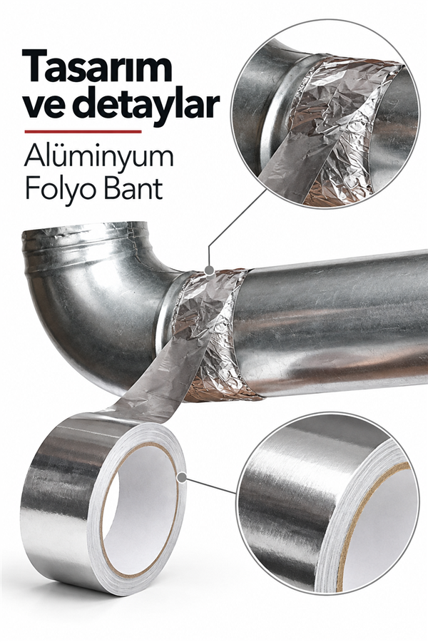 Mucit Home Metalik Bant Güçlü Yapışkanlı Alüminyum Folyo Baca Isı Yalıtım Bandı Havalandırma Bandı