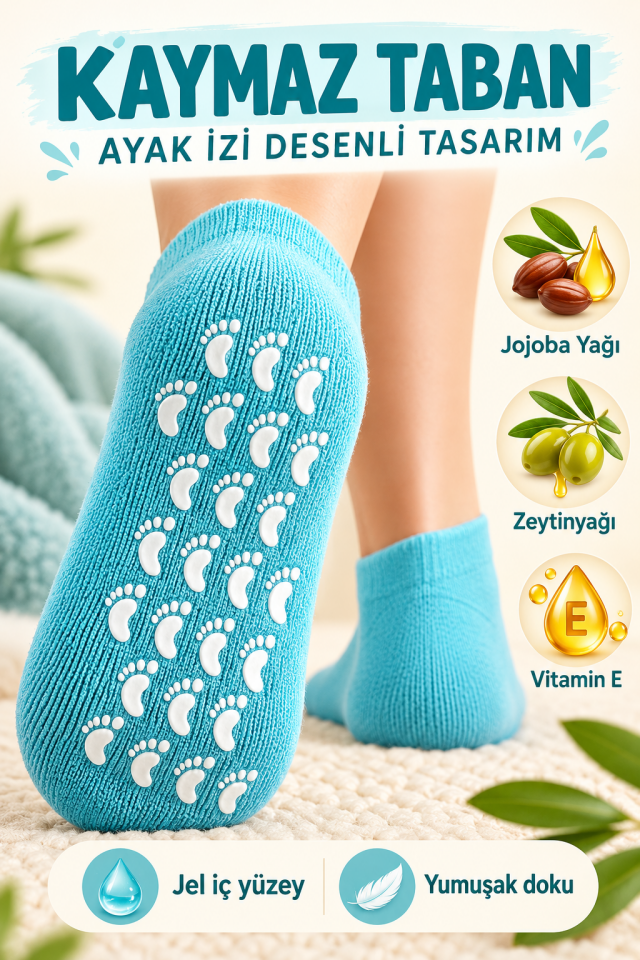 Mucit Home Kaymaz Tabanlı Jel Bakım Çorabı Jojoba Yağı, Zeytinyağı ve E Vitaminli Çorap