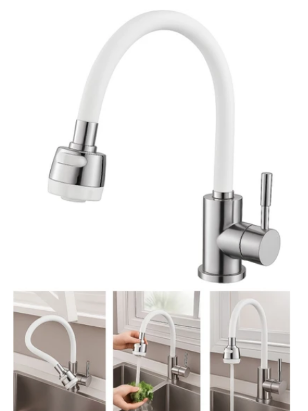 Mucit Home Beyaz Renkli Oynar Başlıklı Tasarruflu Silikon Musluk Başlığı Kubar