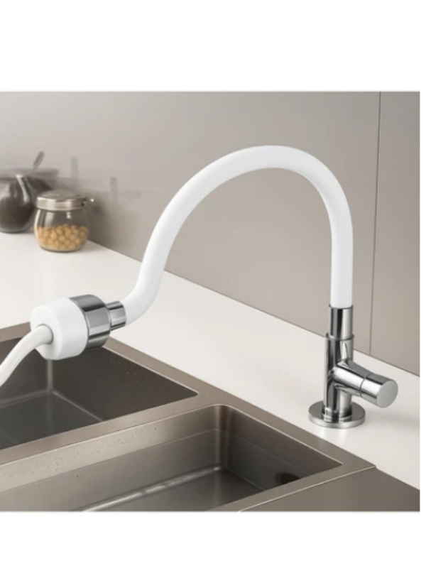 Mucit Home Beyaz Renkli Oynar Başlıklı Tasarruflu Silikon Musluk Başlığı Kubar