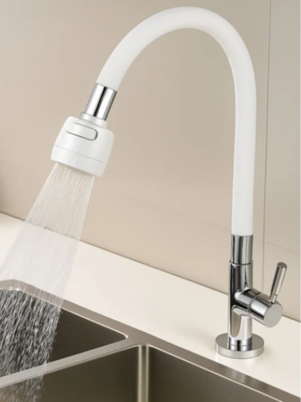 Mucit Home Beyaz Renkli Oynar Başlıklı Tasarruflu Silikon Musluk Başlığı Kubar