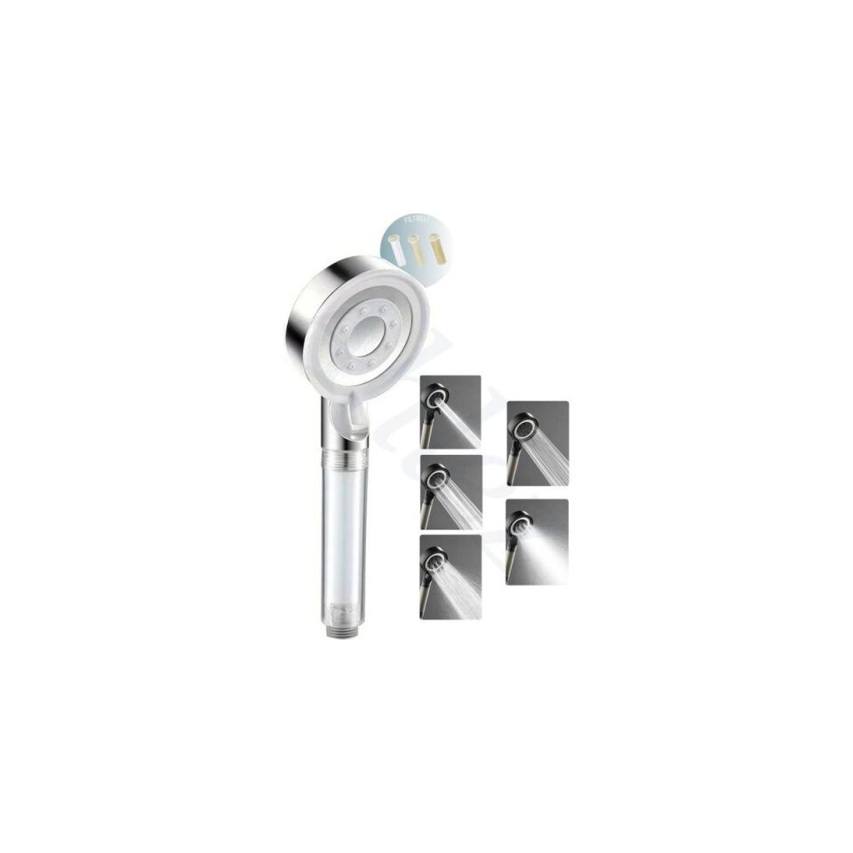 Mucit Home Beyaz Spa Modlu Filtreli Duş Başlığı 5 Fonksiyonlu Duş Fiskiyesi