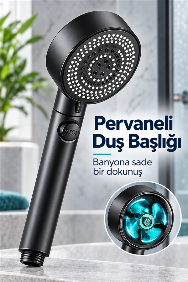 Mucit Home  Turbo Pervaneli Su Tasarruflu Basınçlı El Duşu Tazyikli Fiskiye Duş Başlık