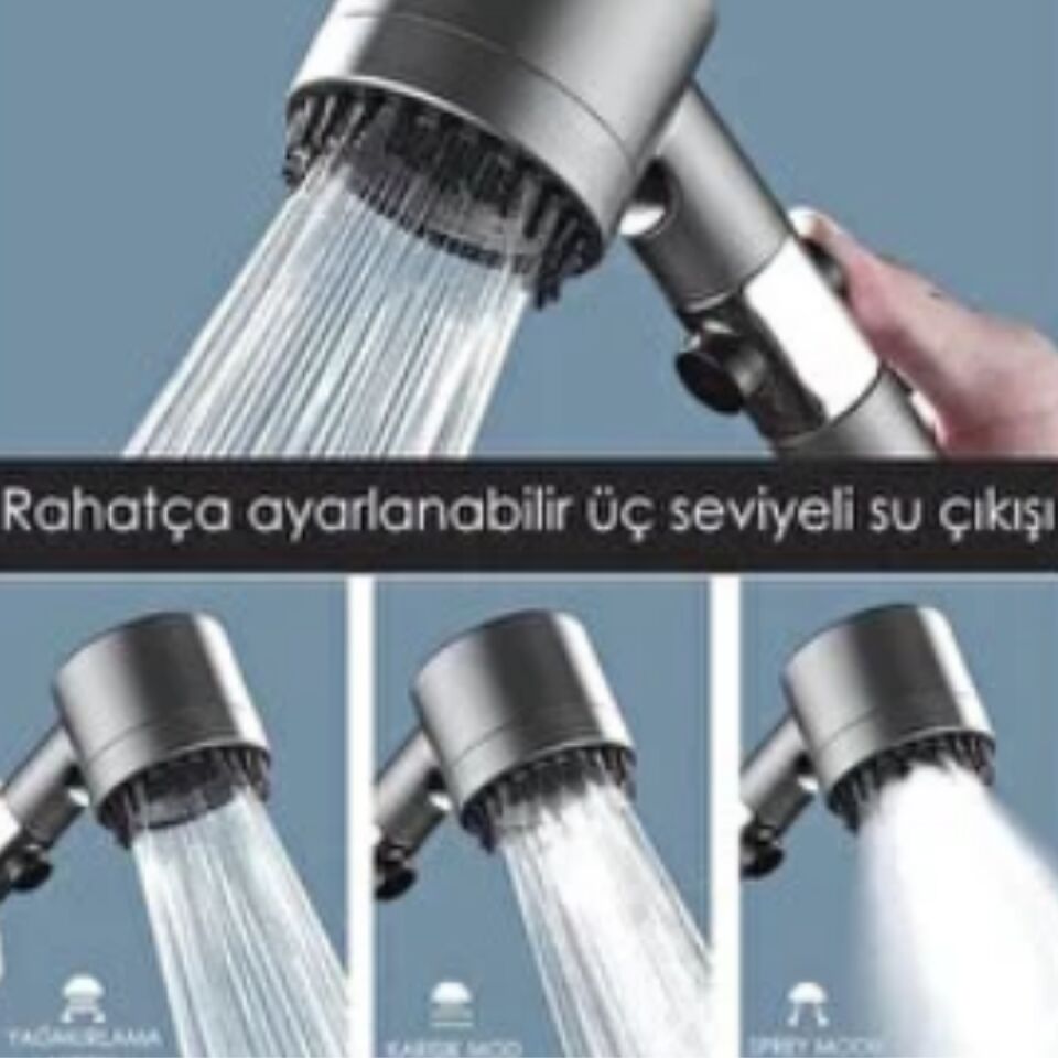 Mucit Home   3 Fonksiyonlu Start Stop Tuşlu Filtreli Basınçlı Masaj Etkili Duş Başlığı