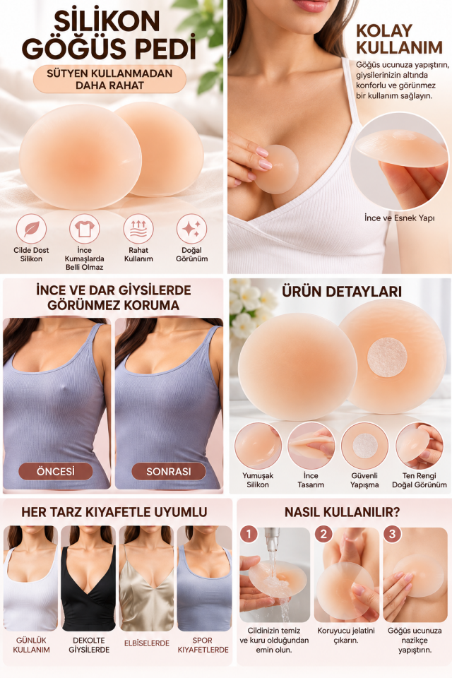 Mucit Home 1 Çift Göğüs Ucu Kapatıcı Silikon Gizleyici Bant Aparat Sütyen Göğüs Ucu Gizleme Bandı